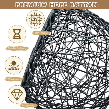 Indoor Cat Swing Bed with Stand and Cushion - Rattan Wicker Style Hanging Chair for Cats, Small Dogs, and Small Animals in Gray