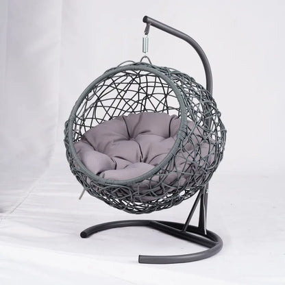 Indoor Cat Swing Bed with Stand and Cushion - Rattan Wicker Style Hanging Chair for Cats, Small Dogs, and Small Animals in Gray