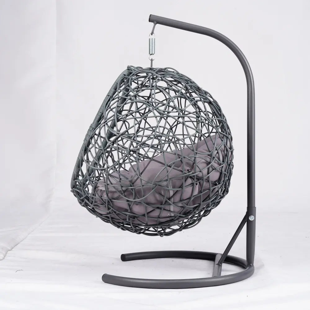 Indoor Cat Swing Bed with Stand and Cushion - Rattan Wicker Style Hanging Chair for Cats, Small Dogs, and Small Animals in Gray